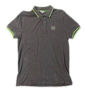 KENZO Tipped Tiger Polo, Gray/Lime. Size S